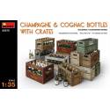 CHAMPAGNE & COGNAC BOTTLES w/CRATES