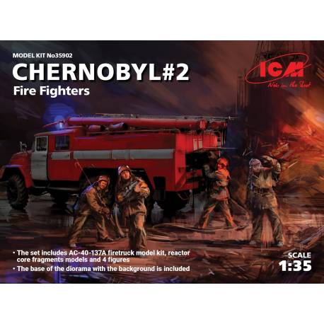 Chernobyl 2. Fire Fighters (AC-40-137A firetruck 4 figures diorama base with background)