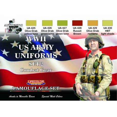 Peinture WWII US ARMY UNIFORMS COLOURS SET-2 6x 22ml acrylic colours|LIFECOLOR|LCCS18