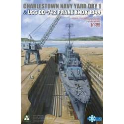 CHARLESTOWN NAVY YARD DRY DOCK 1 & USS DD-742 FRANK KNOX 1944