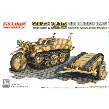 Sd.Kfz.2 Kettenkraftrad with Cart & Sdkfz 302 Goliath Freedom Model Kits 16002 1/16ème maquette char promo