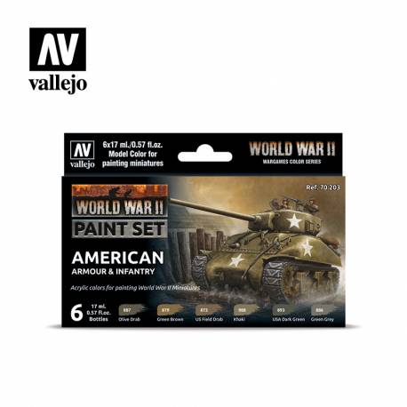 SET DE PEINTURE WWII AMERICAN ARMOUR & INFANTRY| 6X17ml | VALLEJO | 70203